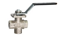 3cestný závitový nezmiešavací guľový ventil mosadz "T" guľa PN25 PTFE 1/4 "-2" vertikálne