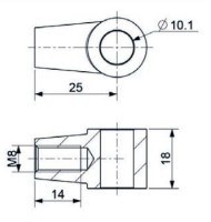 Montáž plynovej pružiny, očko, otvor fi10mm, 25mm, M8 92266