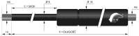 Plynová pružina 8/18 M6 150N 140mm zdvih, celková dĺžka 325mm ST 140 150N V D8