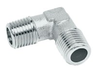 Poniklované mosadzné koleno, vonkajší závit, 80-150 bar, max. + 300 °C