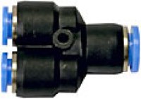 Redukčný zásuvný Y-kus, rad BlueLine, tlak 15 bar, plast PBT / poniklovaná mosadz