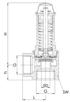 Rohový poistný ventil pre vodu DN40, G1 1/2 Potw = 5,0 bar 652W.40-5,0