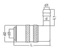 Rýchlospojka pre vstrekovacie formy DN13, obj. Hasco, uhol 90 stupňov, pre 16 mm hadicu, bez ventilu S13H WO16-90