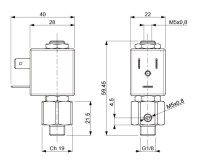 Solenoidový ventil 3/2 NC, 2xM5, 1xG1/8 AISI316, FKM, 0-10 bar 31JLXW0V15