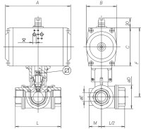 TRIFLUX 1 1/2" T guľový kohút s pneumatickým pohonom, trojcestný, dvojpistolová D36AA20800