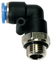 Vsuvka, hranatá, otočná, G valcový vonkajší závit, tlak 15 bar, O-krúžok, PBT plast / poniklovaná mosadz