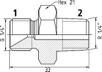 Vsuvka vonkajší 1/4" vonkajší 60° vonkajší závit 1/4" BSPT vnútorný 60° 1500 bar 19 950 1621